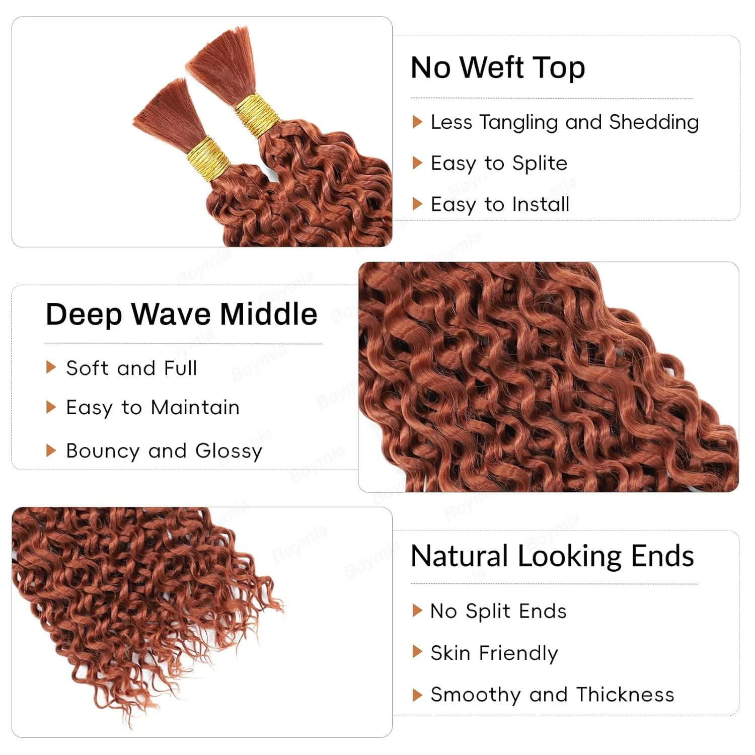 Ekstensi Rambut Deep Wave, Rambut Asli Coklat Remy, Bundel Rambut untuk DIY, Kepang, 30 Inci 50g/Paket, Rambut untuk Kepang