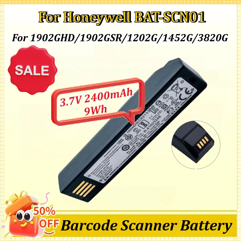 

3.7V 2400mAh 9Wh Barcode Scanner Battery for Honeywell 50121527-002 BAT-SCN01 1202G 1452G 1472G 1902GSR 1911i, 1981i 100006732,