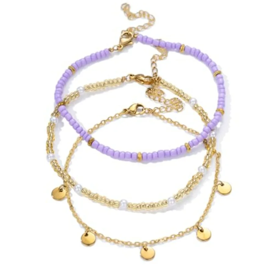 

Beaded Ankle Bracelets Stainless Steel Anklets Adjustable Boho Anklet Set for Women