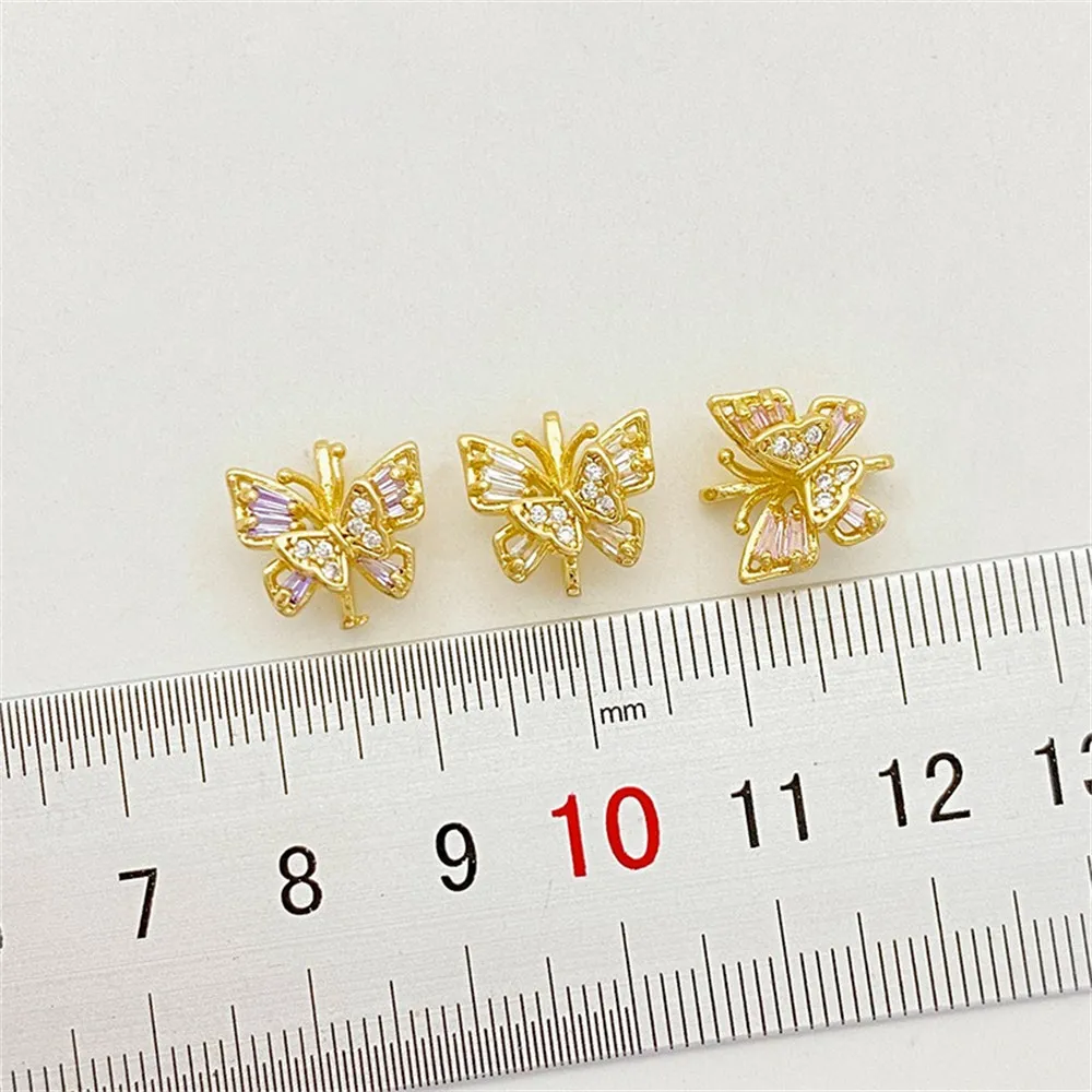 14K Gold Zirconium Double-layer Butterfly Three-hole Bead Partition Handmade DIY String Pearl Bracelet Material Accessories