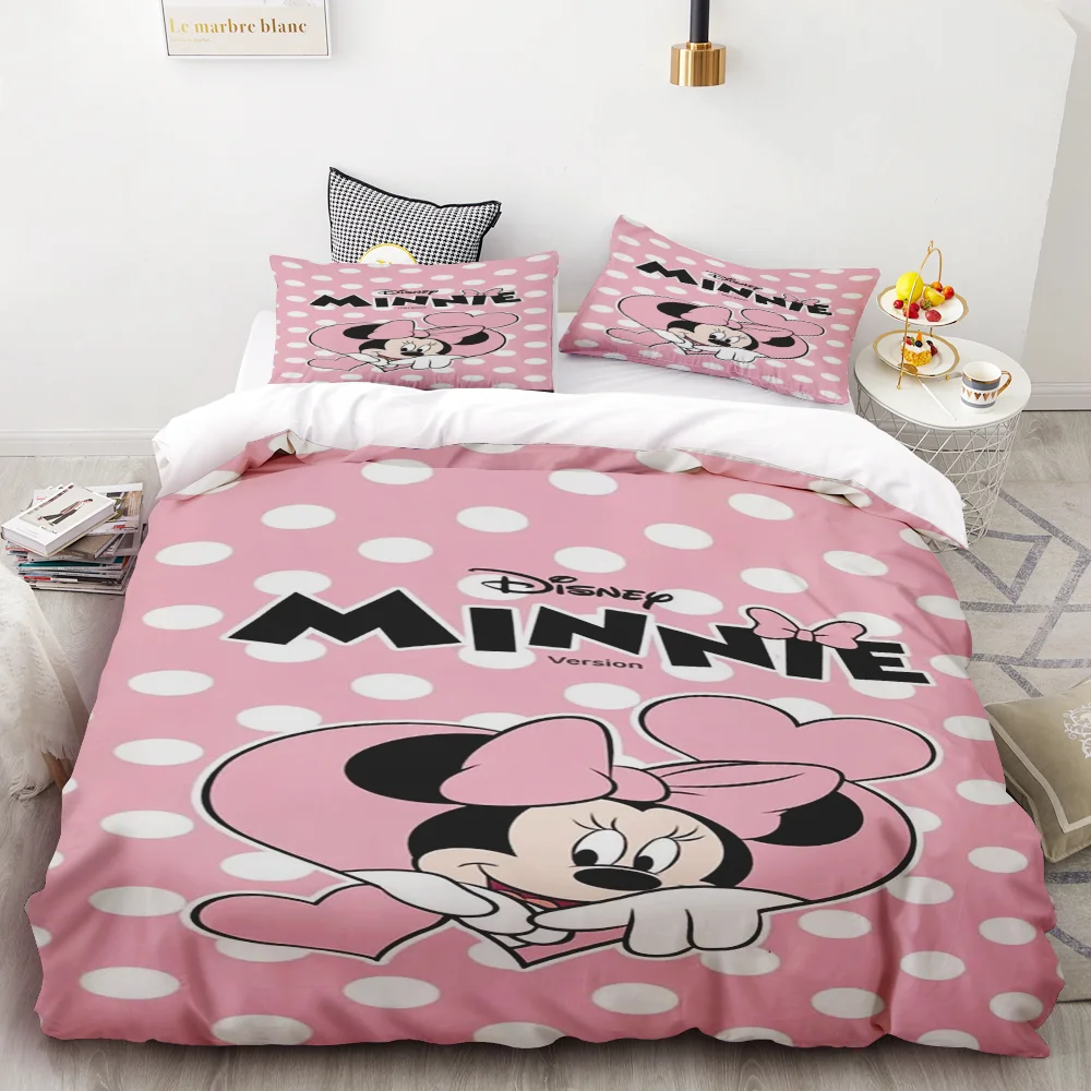 Pink Minnie Duvet Cover Girl Bedding Set for Teens Boy Girls Birthday Gifts Princess Style Bedroom Decoration Full Size Single