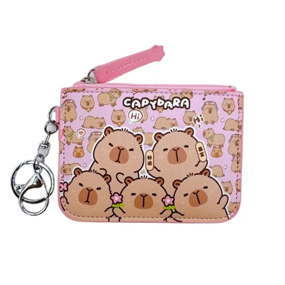 น่ารัก PU Capybara ผู้ถือบัตรโลหะพร้อมพวงกุญแจกระเป๋าสตางค์การ์ตูนกระเป๋าเงินนักเรียน