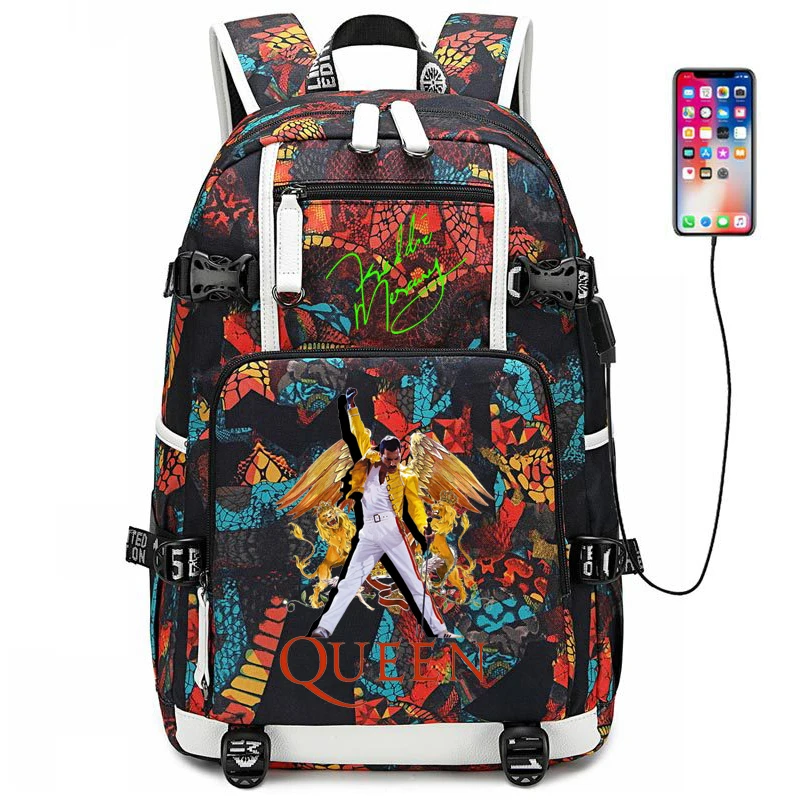 Freddie Mercury popular fashion USB large-capacity youth student schoolbag men and women leisure travel backpack