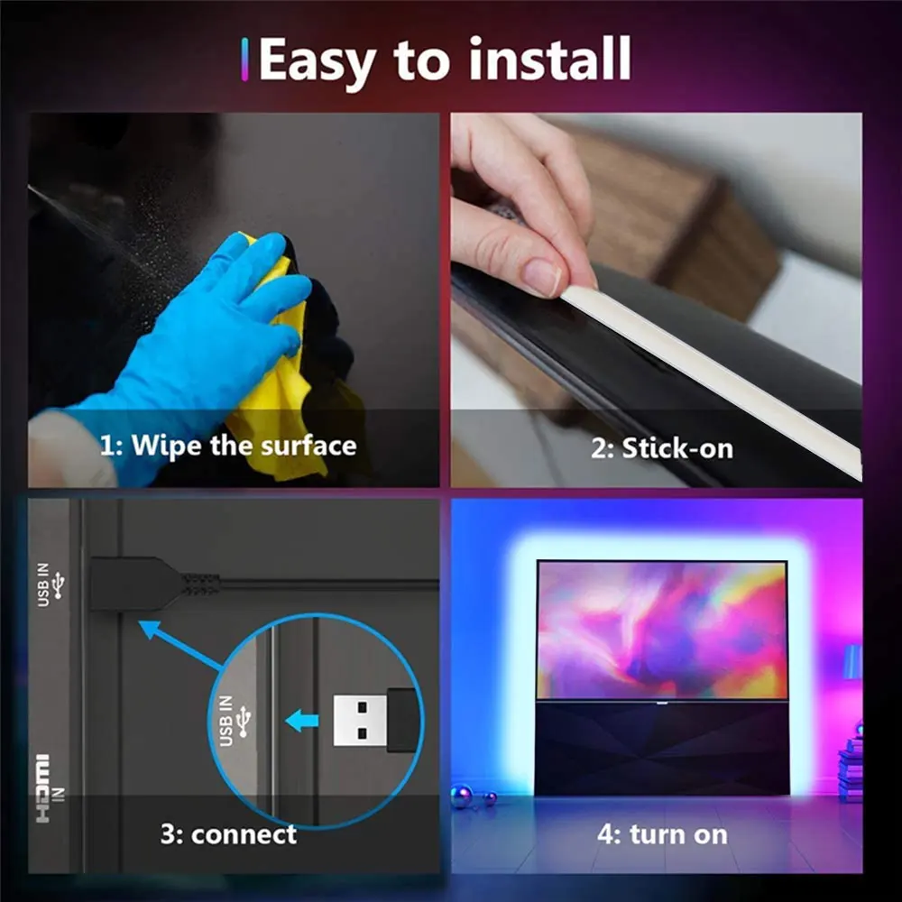 5V Usb Smart Tv Led Lights desktop light PC Tv Led Backlight for 24-65 Inch 6500K TV LED Backlight for TV, Gaming, Indoor