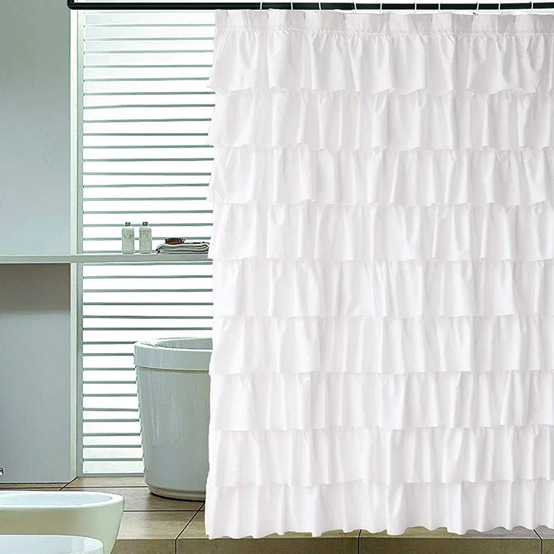 Ruffle Shower Curtain Home Decor Soft Polyester, Decorative Bathroom Accessories Great For Showers And Bathtubs White,71 Inch X