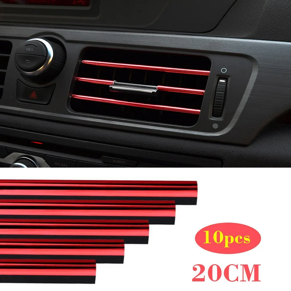 

10x Air Conditioner Air Outlet Decoration Bright Strip Red/Blue/Silver Trim Sticker Decal Universal Car Internal Accessories