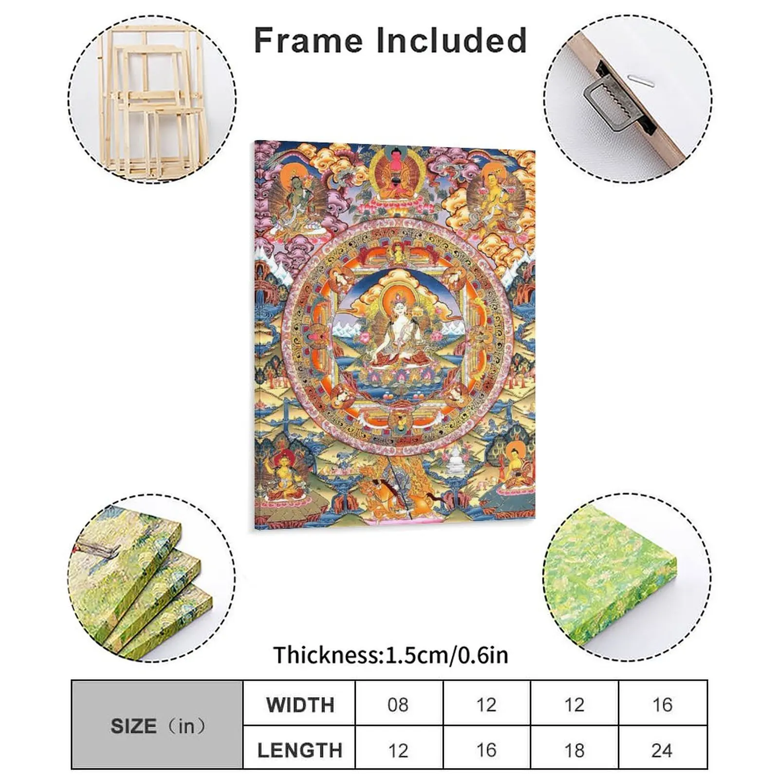 White Tara Buddhist Mandala 60 Canvas Painting Garage Party Printing Cinema Kitchen Framed Wall Painting