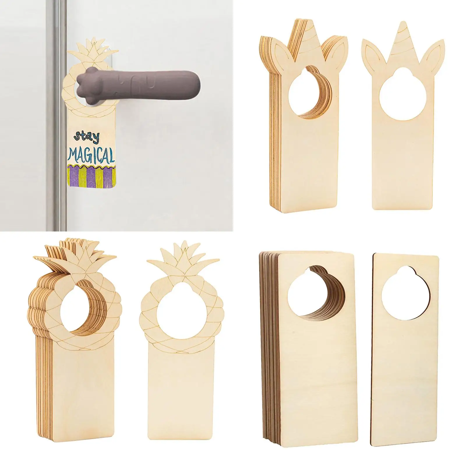 10x Unfinished Wooden Door Knob Hangers Blank Door Knob Signs for Hotel Home