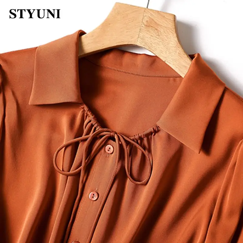 Orange Casual Turn-Down Collar Single Breasted Long Sleeve Women\'s Blouse Shirt Korean Fashion Female Clothing Tops Autumn 2023