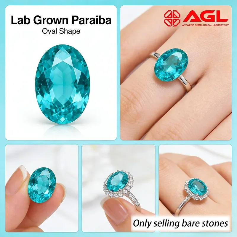 Laborgezüchteter Paraiba Ovaler Schliff Neonblauer Edelstein für DIY-Schmuckherstellung Einlage Ring Halskette Wählbar mit AGL-Zertifikat – Detail 8