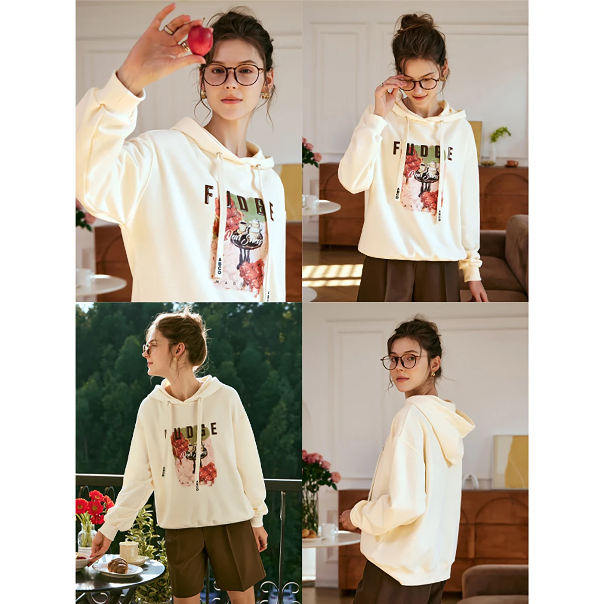 

OLrain Women's Print Hoodie Sweatshirt Long Sleeve Loose Fit Pullover Autumn 2025 New Casual Commute Female Clothing O24CR89313