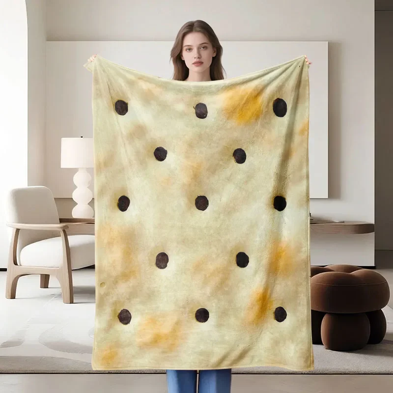 1 piece cookie-themed beige plush blanket, soft for sofa, bed, office, all-season use.