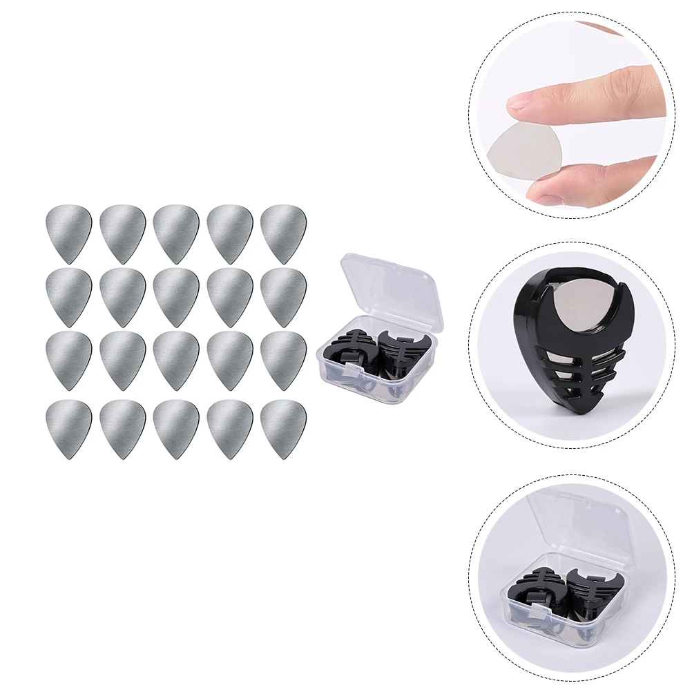 

20Pcs Guitar Pick Combination Sets Stainless Steel Plastic Pick Covers Storage Box Portable Guitar Accessories