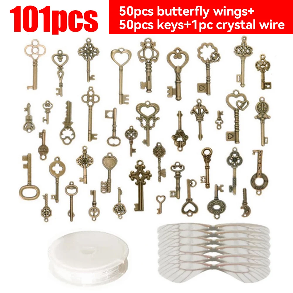 

Vintage Skeleton Keys Realistic Flying Key Charms with Dragonfly Wings DIY Jewelry Necklace Craft Pendant Keys Home Decoration