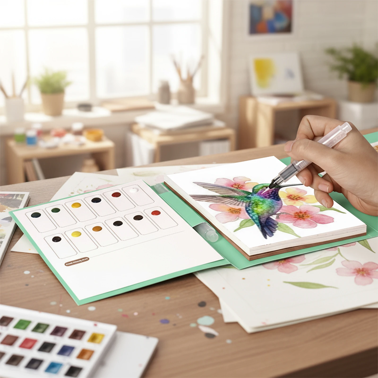 

Альбом для раскрашивания акварельными красками с набором красок (Цветы и птицы)