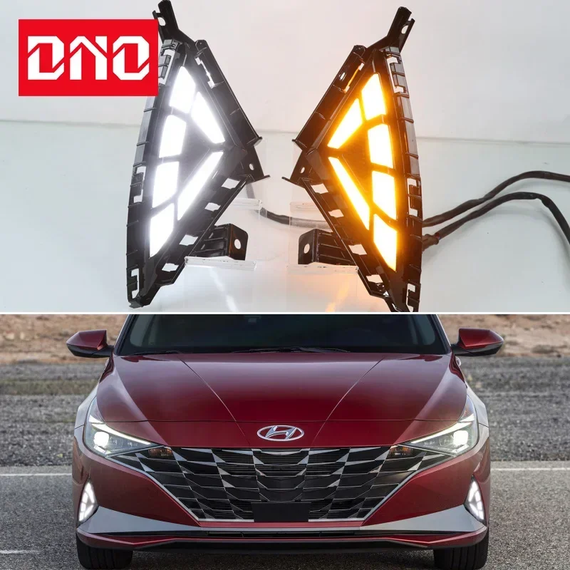 

Автомобильные светодиодные 12 В DRL дневные фонари для Hyundai Elantra 2021 2022 желтый указатель поворота дневные ходовые фары авто дальние фары противотуманные фары