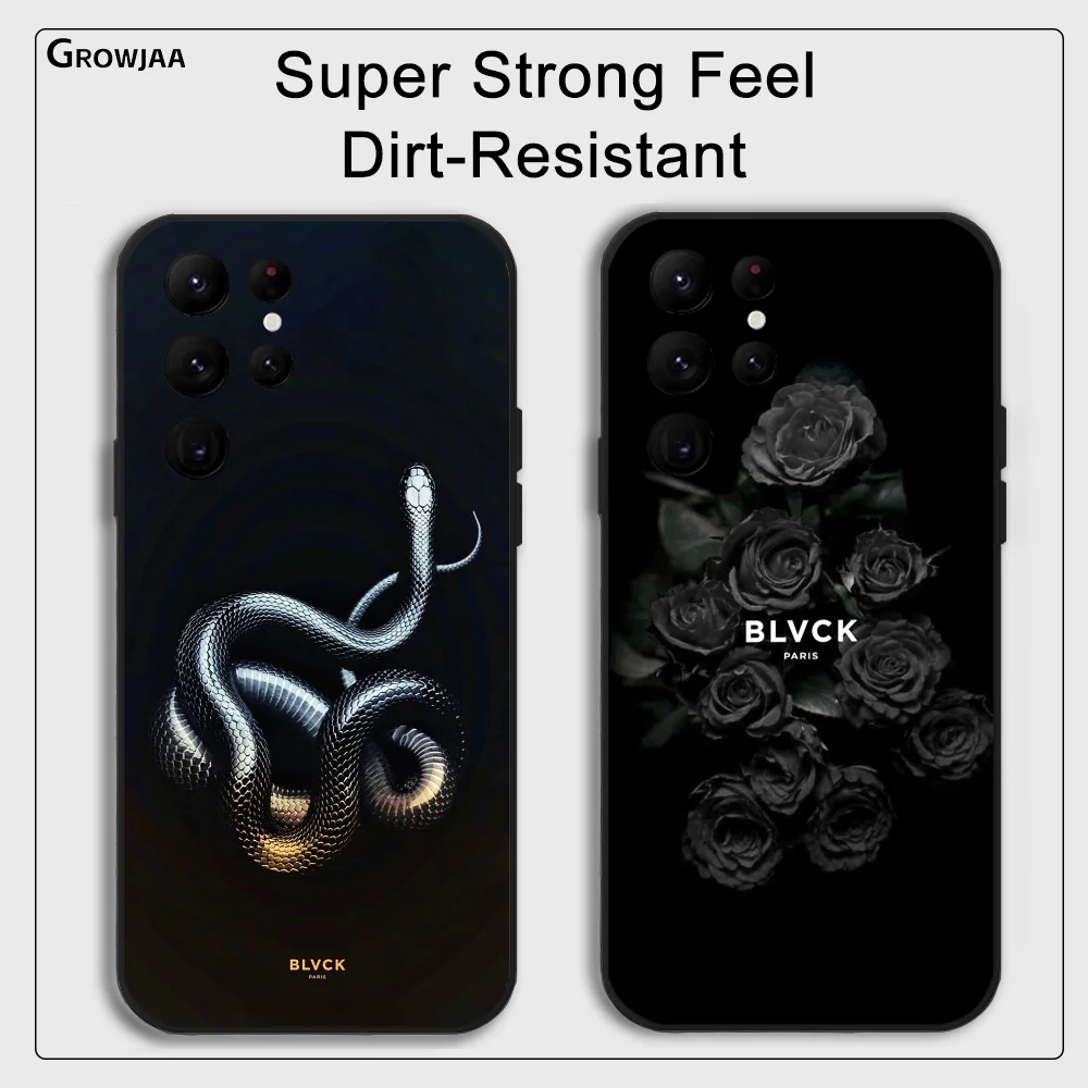 Luxury Black B-Blvck Snake Flowers Phone Case For Samsung Galaxy S24 Ultra S22 S23 Ultra S21 S20 5G Protective Silicone TPU Fund