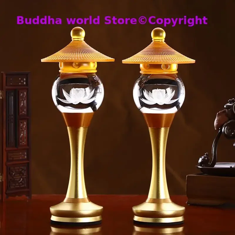 A PAIR Buddhism high grade HOME Temple shrine enshrine worship bring wealth money good luck God of wealth buddha LED lamps 33CM