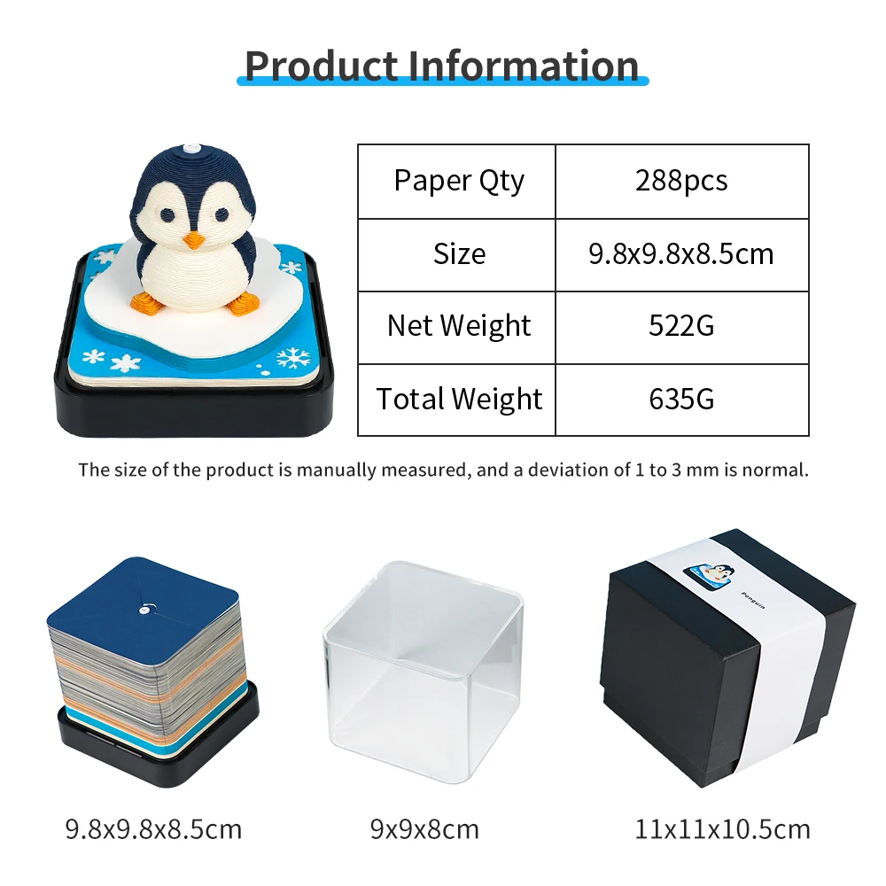 Omoshiroi Block 3D Memo Pad Calendar 2025 Cute Penguin 3D Paper Carved Sticky Notes Miniature Items Office Accessories Love Gift