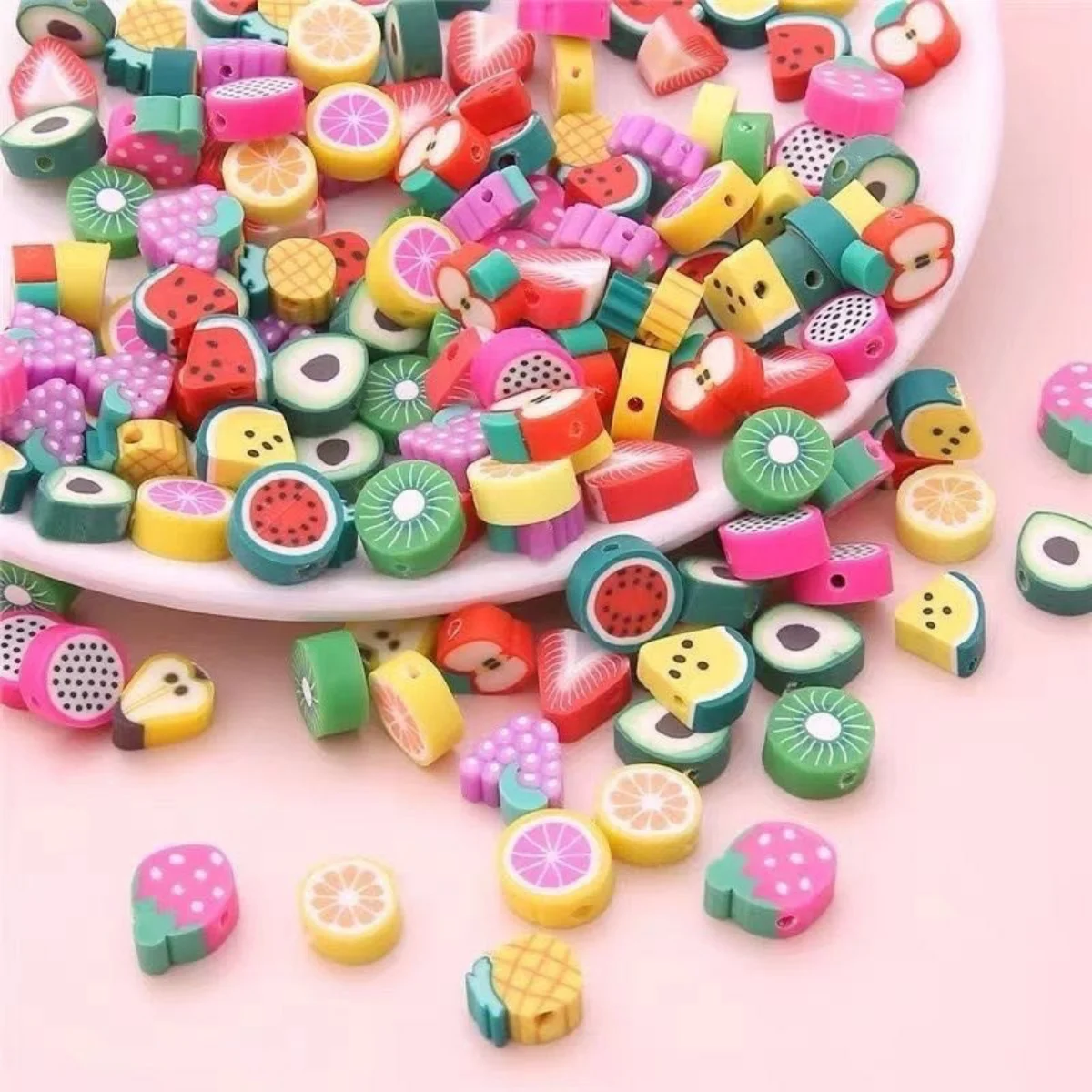 

Mixed colored soft pottery fruit beads cartoon bracelet mobile chain string beadsDIY jewelry accessories materials handmade game