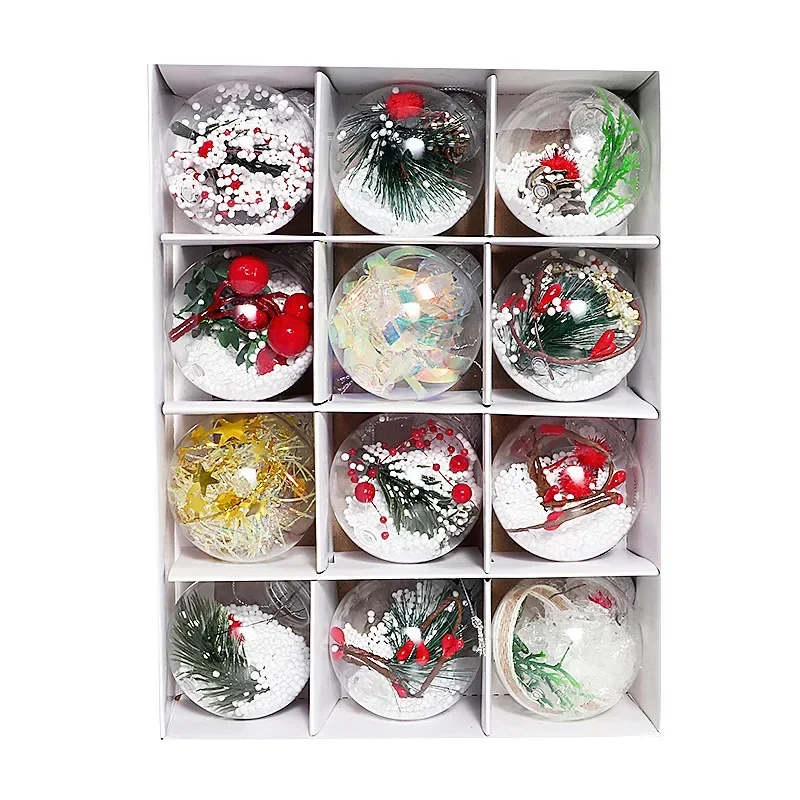 2025 Transparent Christmas Ball Gift Box 6cm 12pcs Plastic Hollow Balls Christmas Decorations Christmas Tree Pendants Decoration