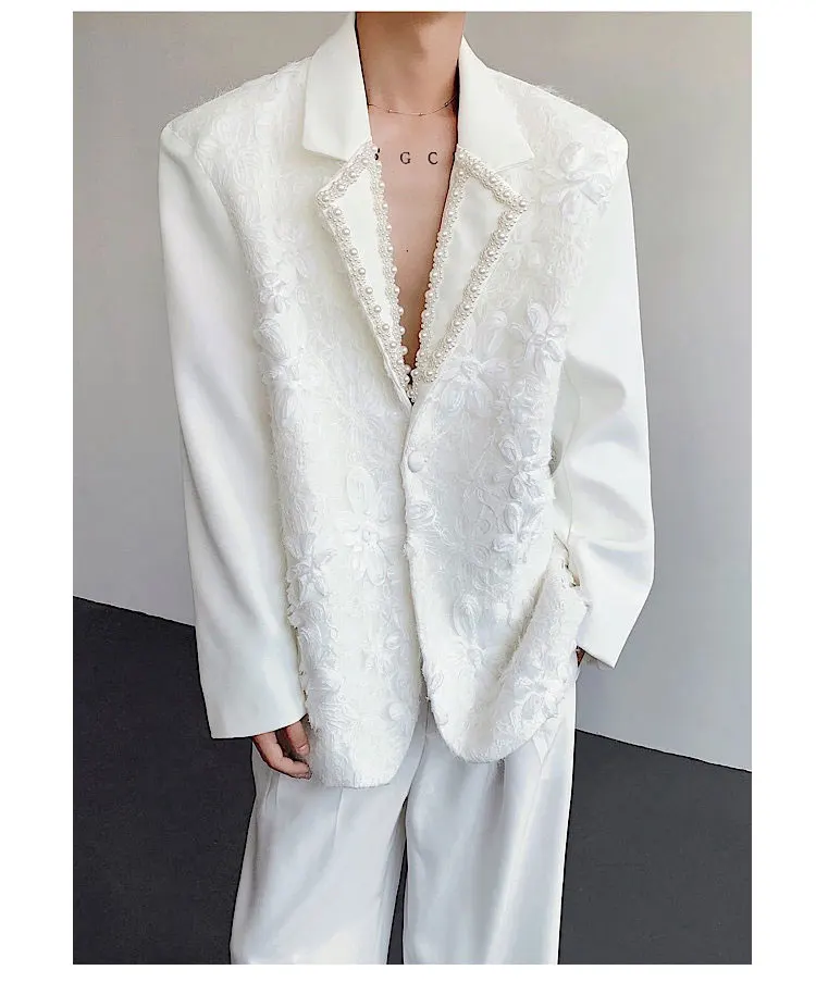2025 Men's Autumn New Light Luxury Suit Jackets Fashion Three-Dimensional Flower High-End Blazers Male Handsome Tailored Coats