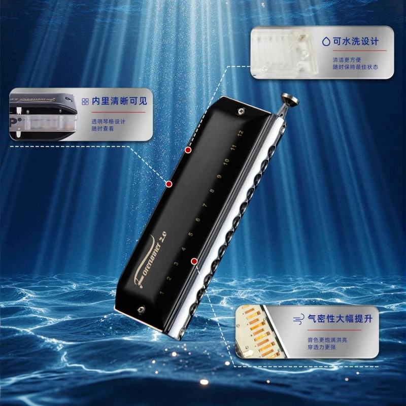 Easttop New T1248NV Washable 12 Holes Membrane-free Chromatic Harmonica C Key for Beginner & Professional Performance Harp