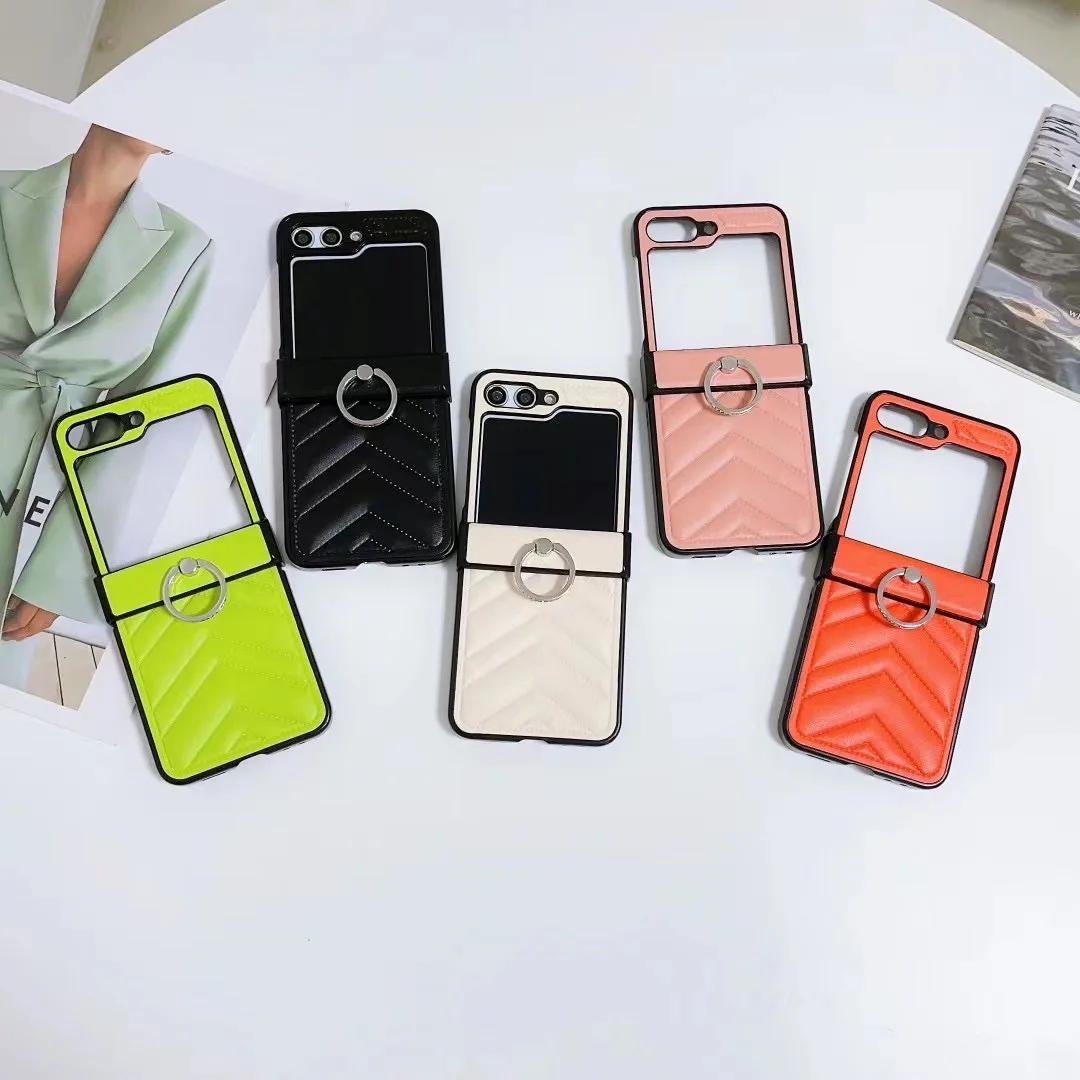 Casing ponsel kulit 3D mewah, casing ponsel 3D mewah, pelindung ponsel Samsung Galaxy Z Flip3 Zflip 5 Z flip6 zflip4, Flip 5 Z dengan cincin