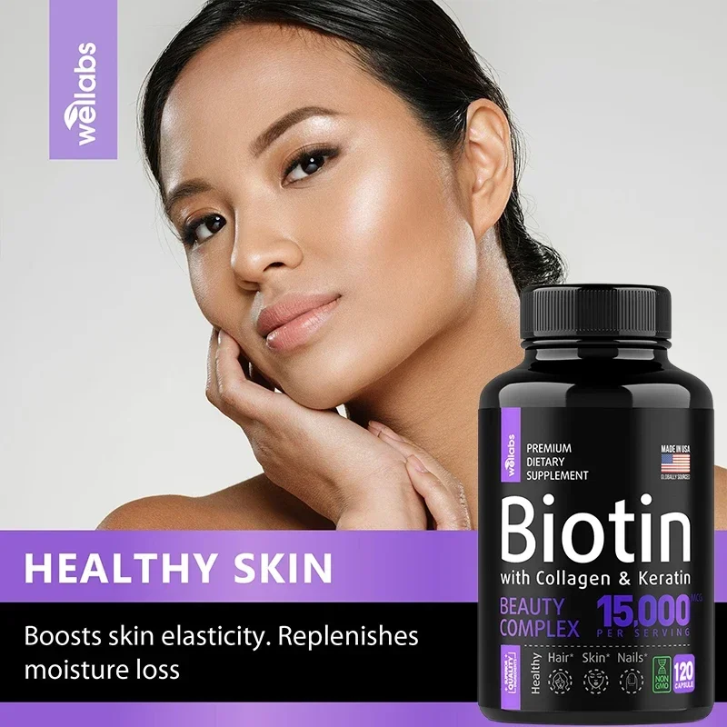 Super Strength Biotin Collagen Keratin –Hair Growth Vitamin – Nails & Skin, B1, B2, B6, B12 Complex Supplement for Men &Women