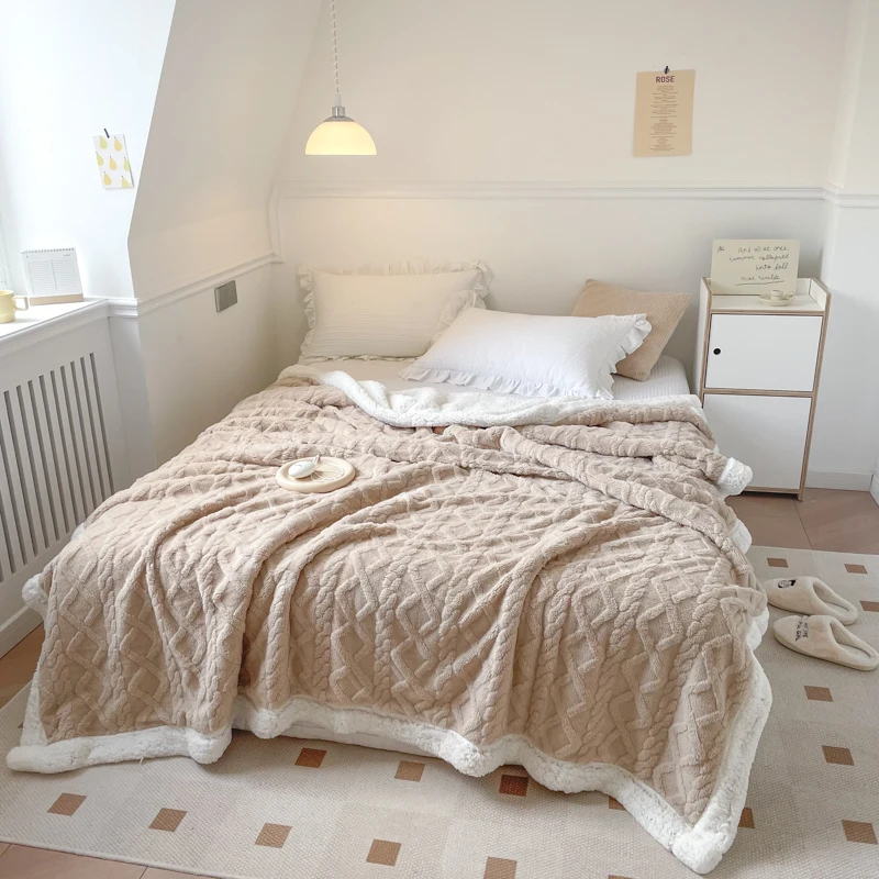 طبقة مزدوجة بطانية صوف الخريف الشتاء سميكة الدافئة مكتب قيلولة رمي البطانيات ل أريكة سرير واحدة مزدوجة لينة أفخم المعزي