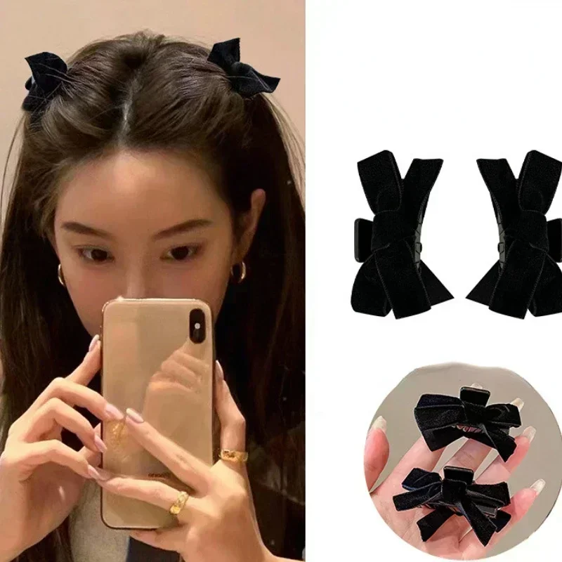 Sweet Black Red Bow Small Hair Claw Clip Princess Velvet Bow Hair Clip Claw Clamp Headwear Girls Women Korean Hair Styling Tools