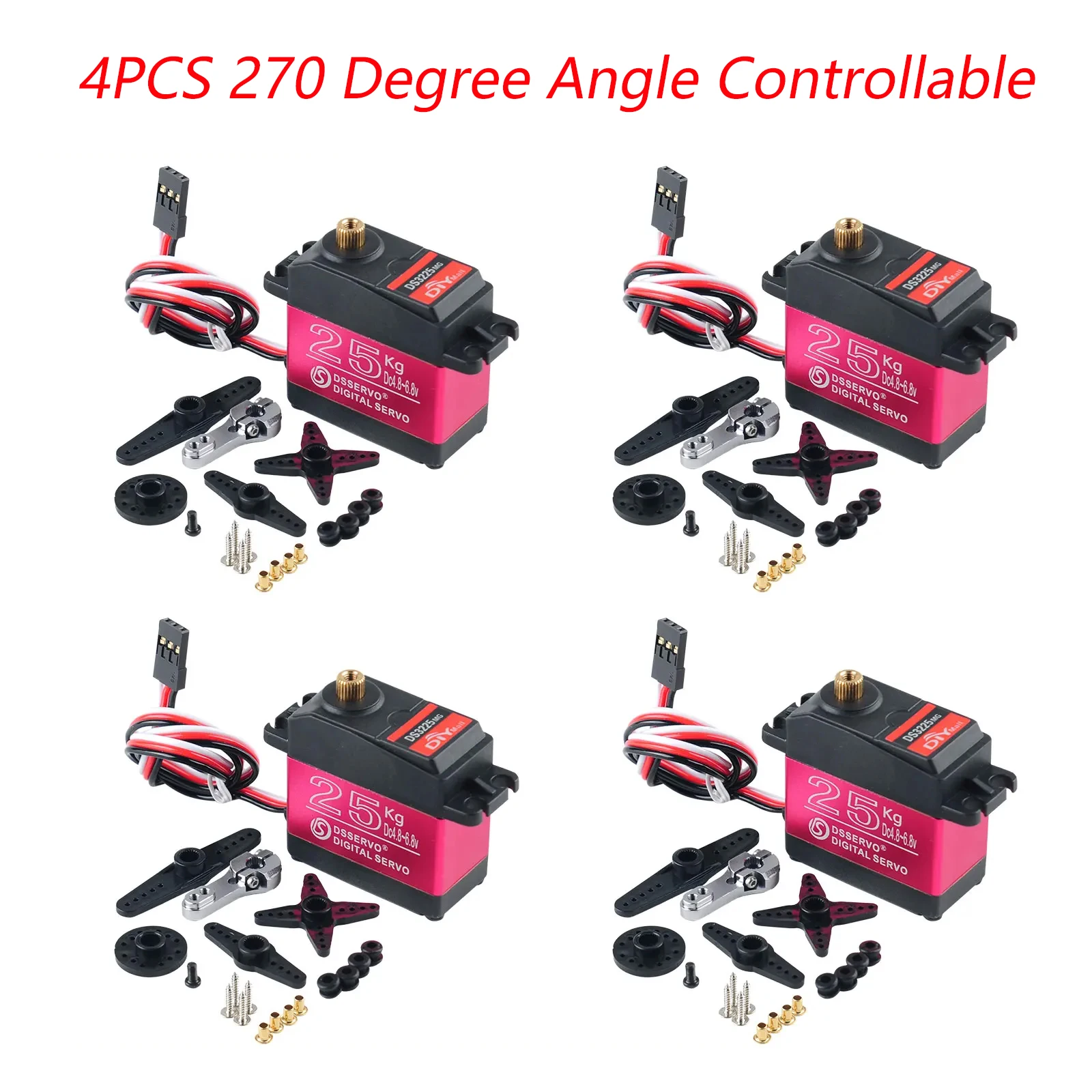 4PCS DS3225 25kg High Torque RC Servo Full Metal Gear 6V Digital Servo Motor 25T Arm Servos Horn for DIY Baja RC Cars Control