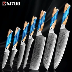 Damascus Steel Chef Knife Set Sharp Kitchen Knife Set VG10 Core Cooking Knife include Chef Santoku Bread Utility Paring Knife