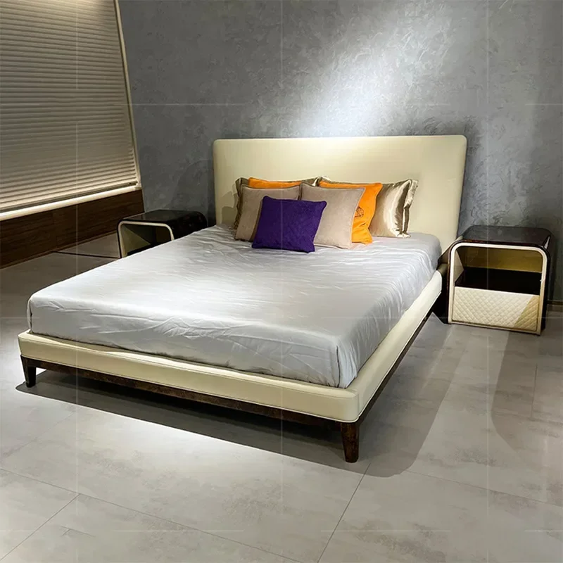 Italian light luxury post-modern leather wedding bed Hong Kong master bedroom double bed