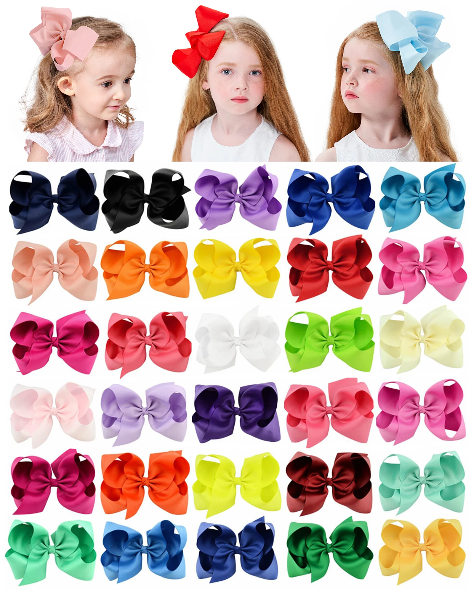 2Pcs/lot 6\'\' Solid Color Grosgrain Ribbon Bows Hair Clips For Cute Girls Large Handmade Hairpins Barrettes Kids Hair Accessories