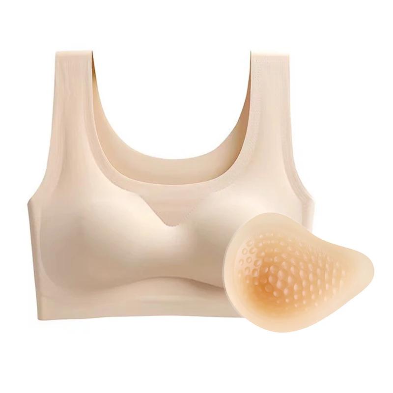 1960 Seamless Push Up Bra Removable Padded Underwear with Breathable Massage Point Spiral Grain Breast Prosthesis