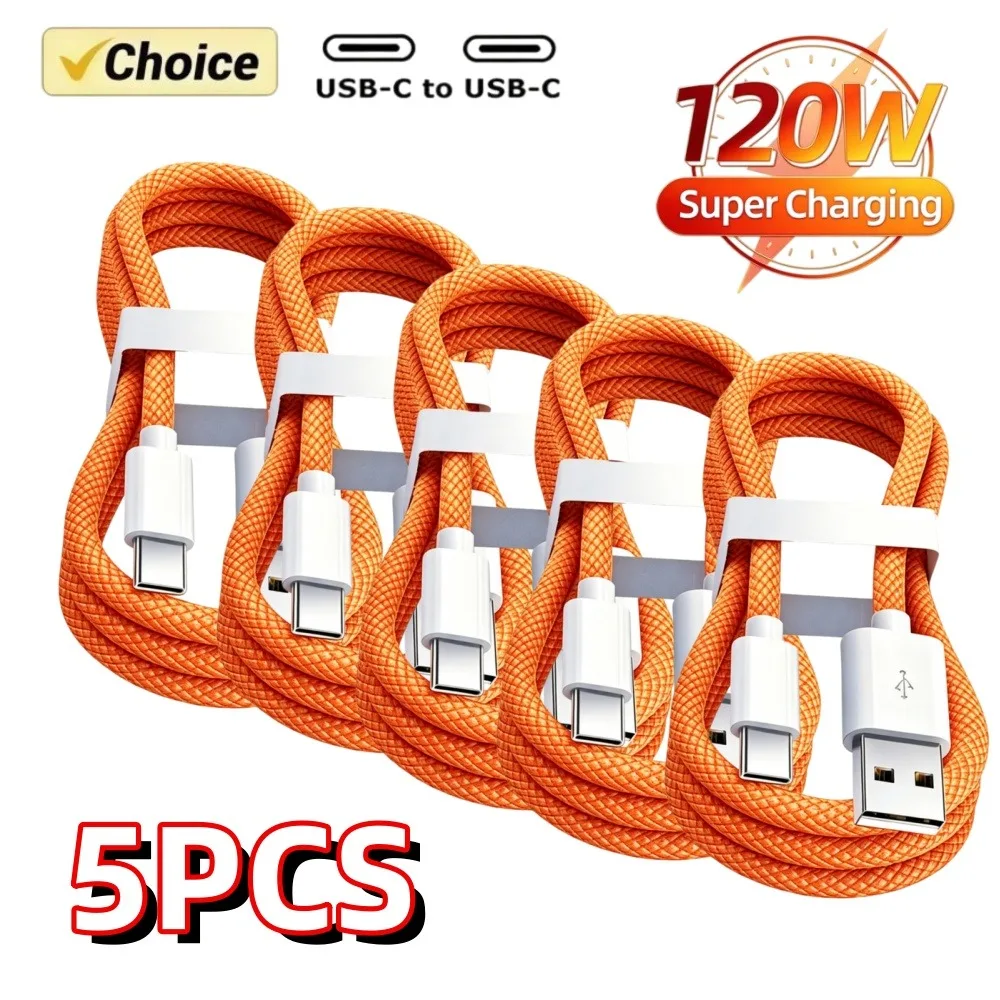 5 Cabos USB A para USB C 240W com Carregamento Rápido, Suporta Carregamento Rápido para iPhone 17 16 15 Samsung Huawei Xiaomi etc.