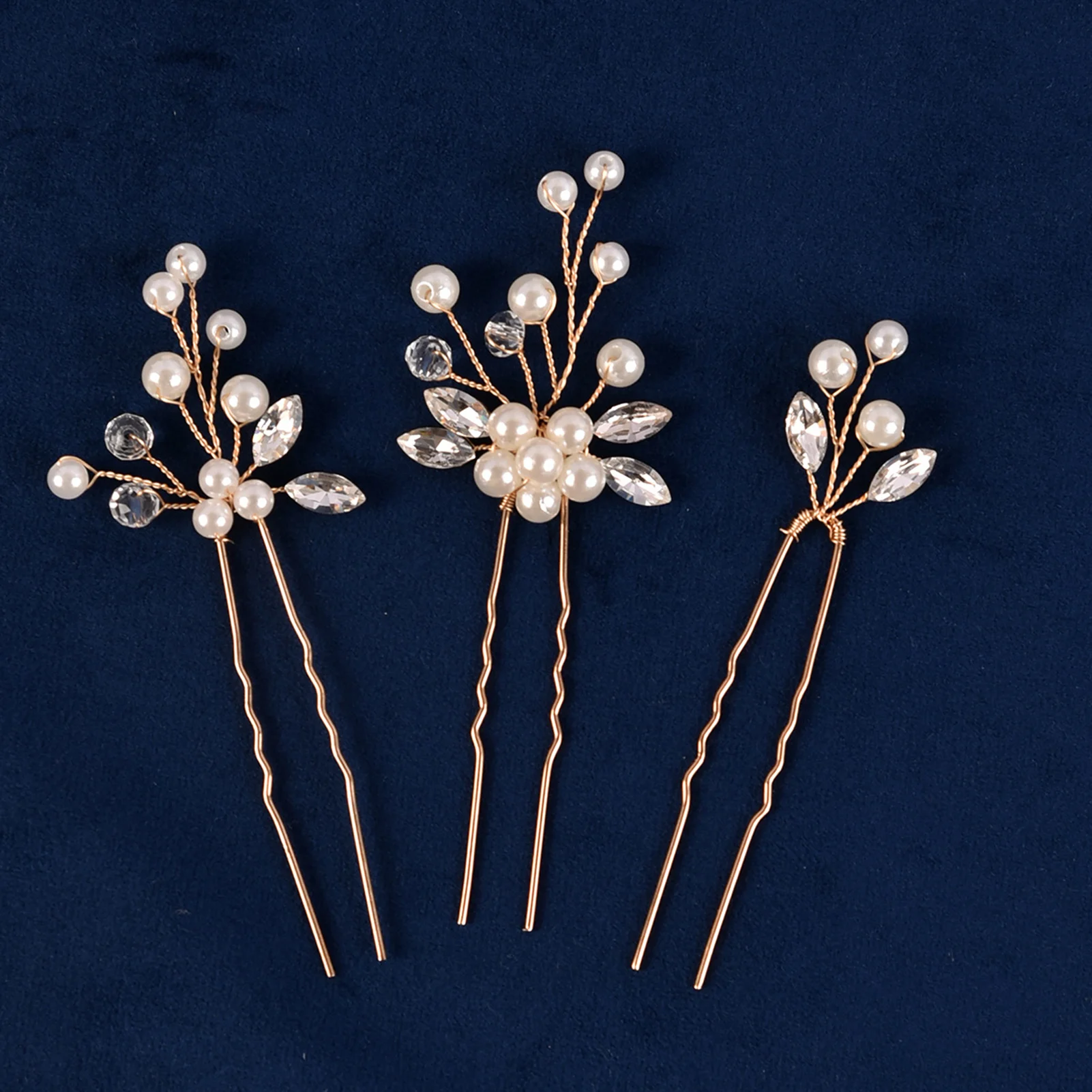 

3Pcs Simple Hair Sticks U Shaped Hair Pins and Clips Flower Pearl Headpieces for Bride Wedding Hair Styling Jewelry Accessories