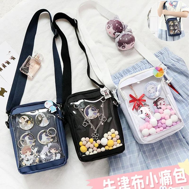 Japan Portable School Girls Small Canvas Shoulder Bag Fashionable Mesh Pocket  Crossbody Bags Women Handbag Outdoor itabag