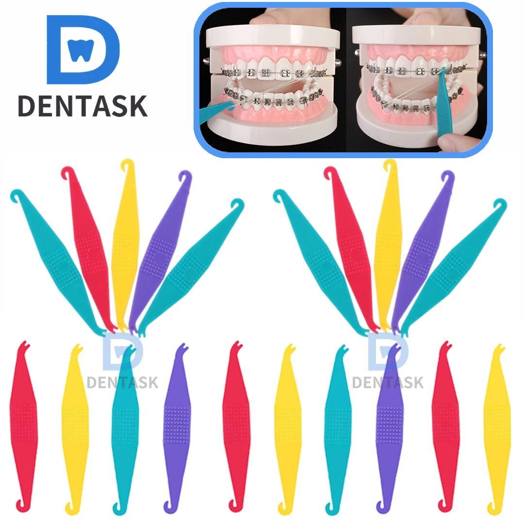 50 Pcs Mixed Color Dental Orthodontic Disposable Elastic Placing Hook Elastomeric Ligature Tie Placer Tooth Care Tools