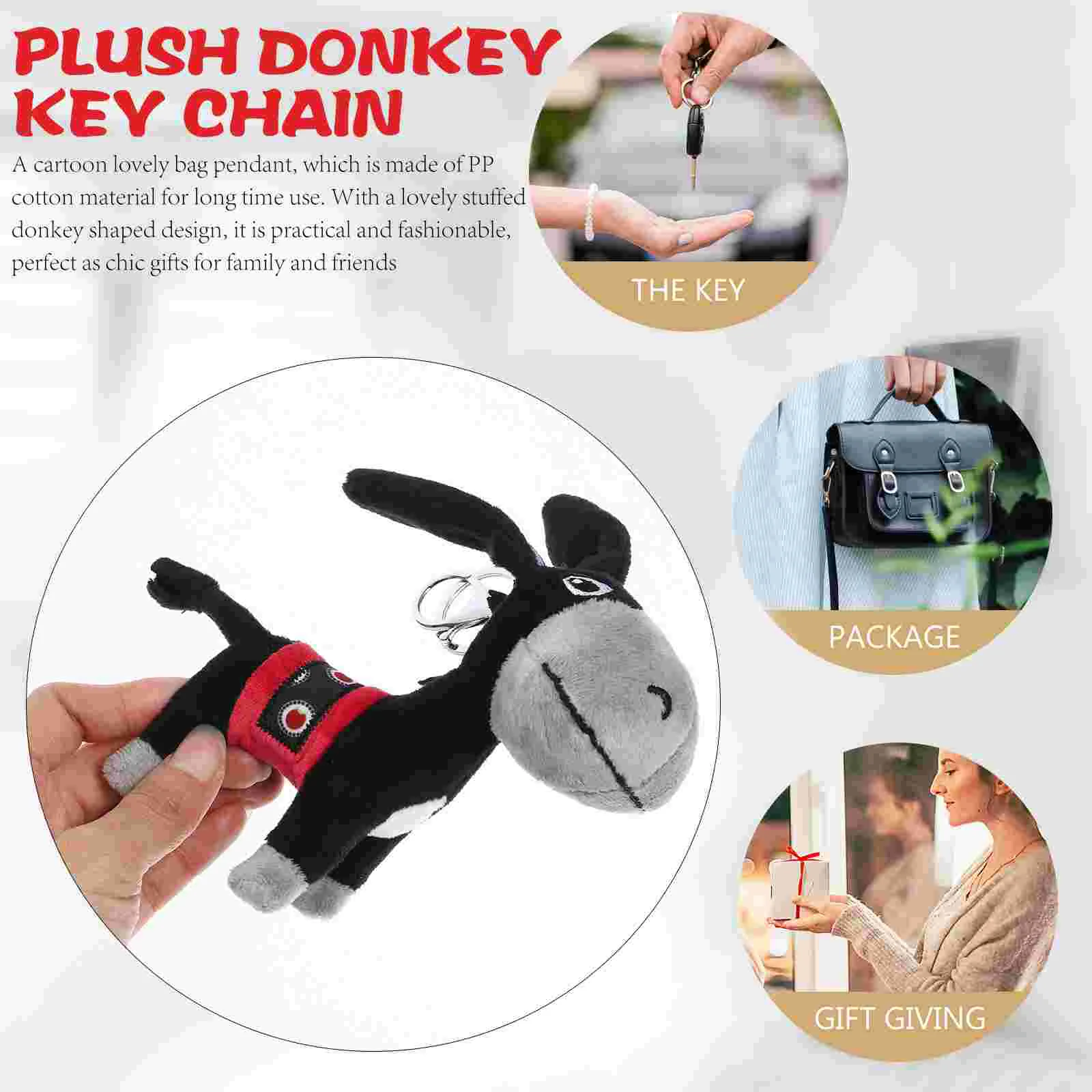 Donkey Keychain Plush Charms Lovely Toys Bag Hanging Decor Puppy Stuffed Dolls Ring Pendants Adorn