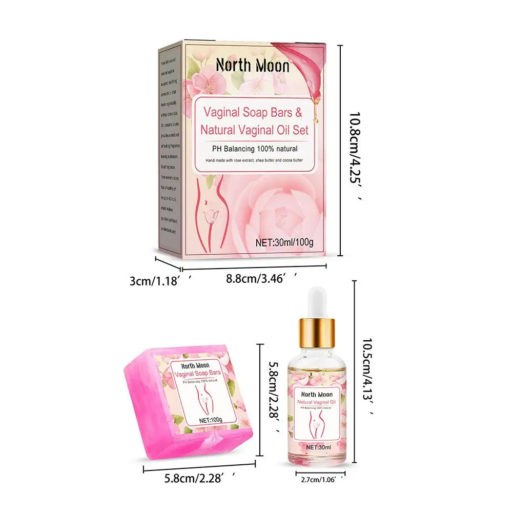 Sabonete vaginal artesanal para mulheres, conjunto de óleo natural, lavagem feminina, equilíbrio do pH, elimina a remoção do odor, saúde da beleza, 100g, 30ml