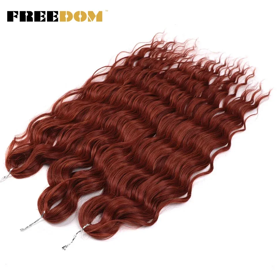 FREEDOM Synthetische Lockige Flechthaarverlängerungen 24 Zoll/60 cm Lang Tief Gewellte Twist-Häkelzöpfe Haar Ombre Braun Regenbogenhaar – Detail 24