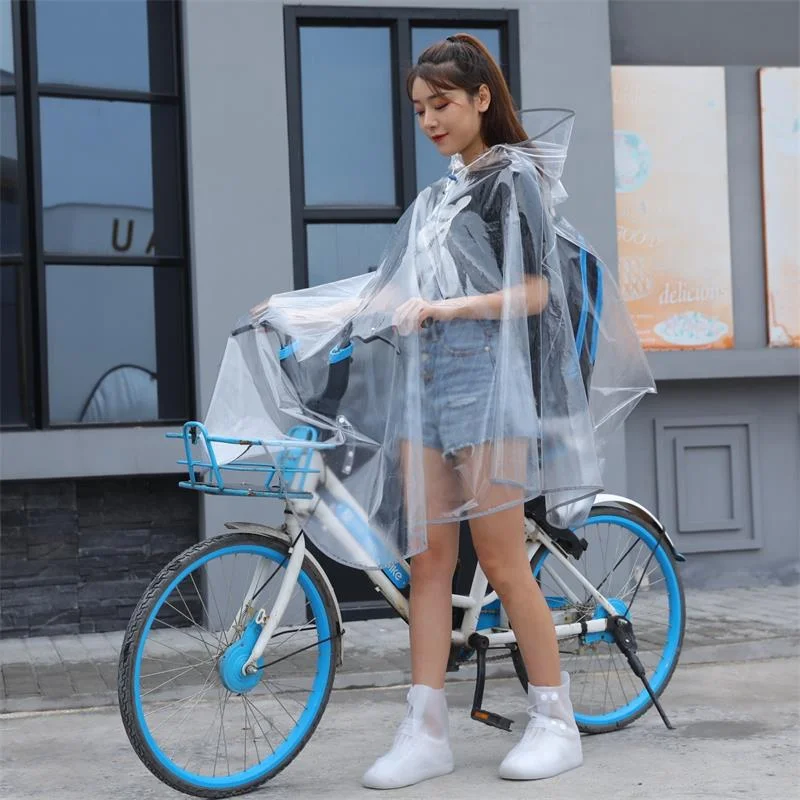 Transparent waterproof cape raincoat with reflective strips lightweight hooded jacket frosted thick travel large size raincoat