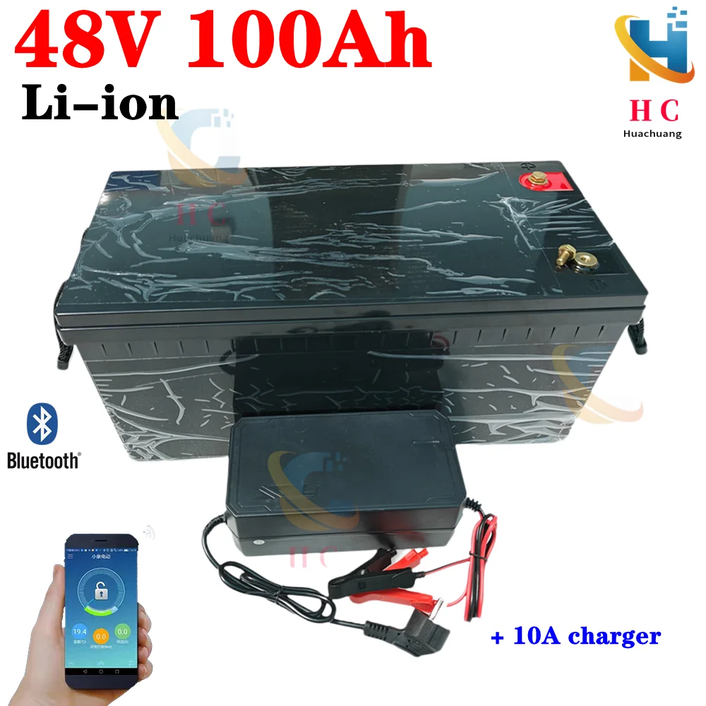 

lithium 48V 100AH li ion battery With bluetooth APP BMS for 3500W 5000W go cart scotter Solar energy storage + 10A charger