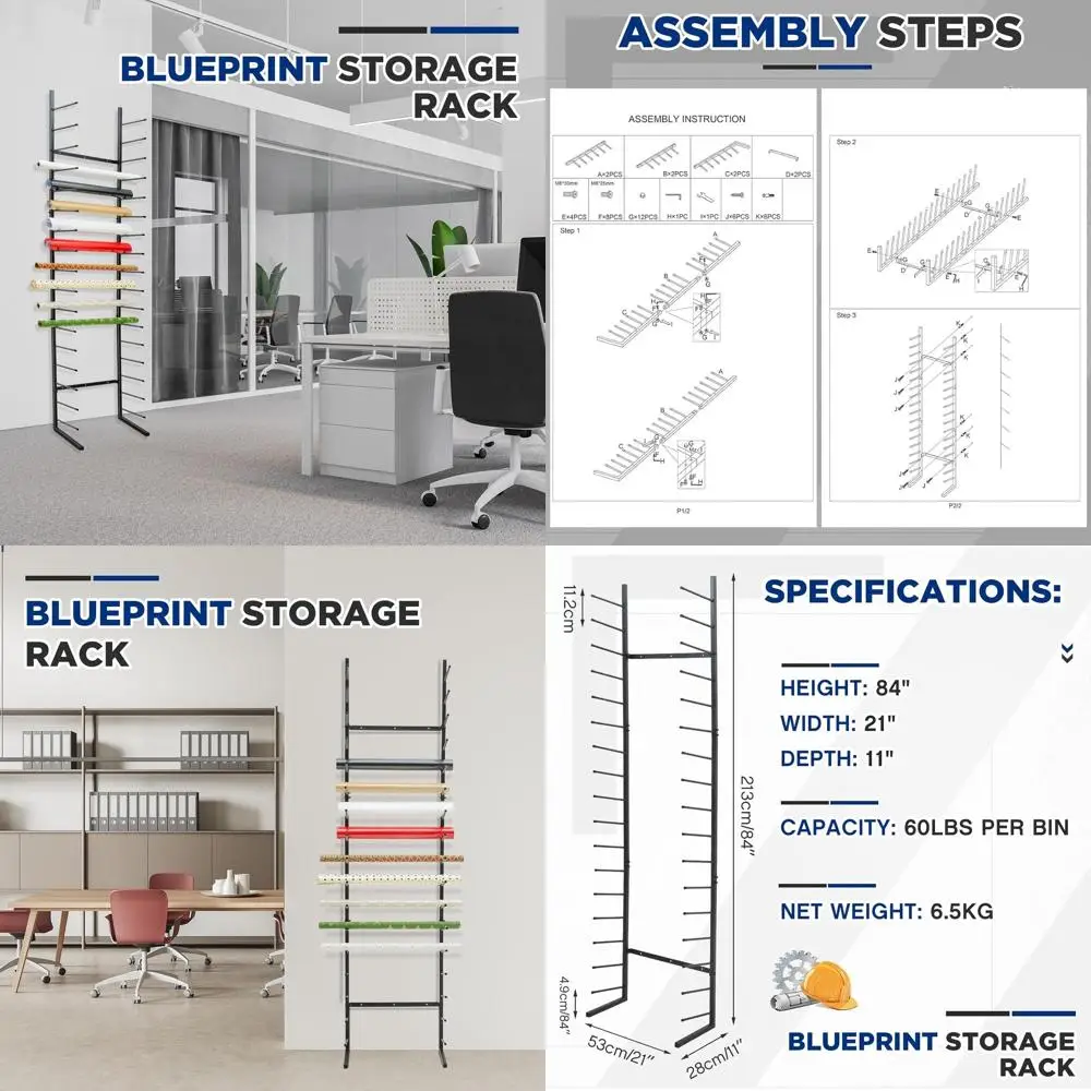 

Vertical Wall Mount Rack for Blueprints and Art Prints, 84 x 21 x 11 Storage Organizer