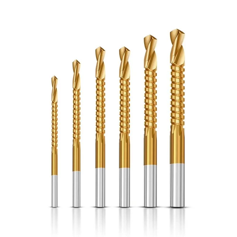 6pcs Multi-functional Twist Bore Bits Hole Opening Straight Shank Grooving Drills Steel Coated HSS Drill Bits Plastic Plate