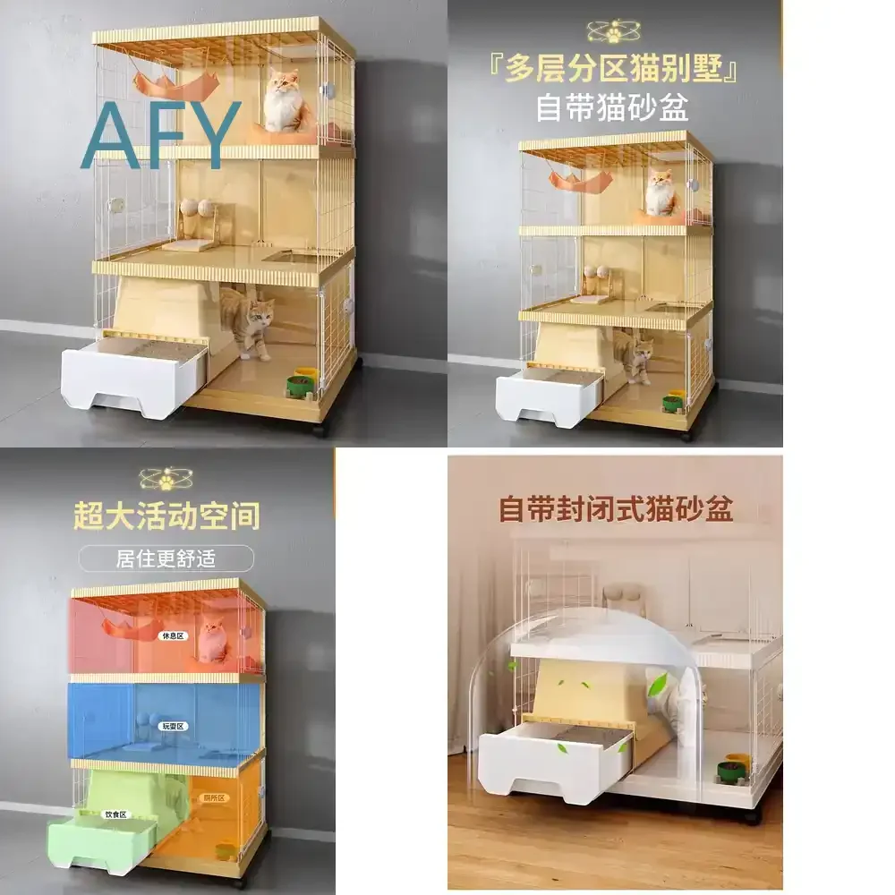 Integrated Cat Cage for Indoor Household Use Space Saving Foldable Nest House for Living Room Bathroom Small Apartment