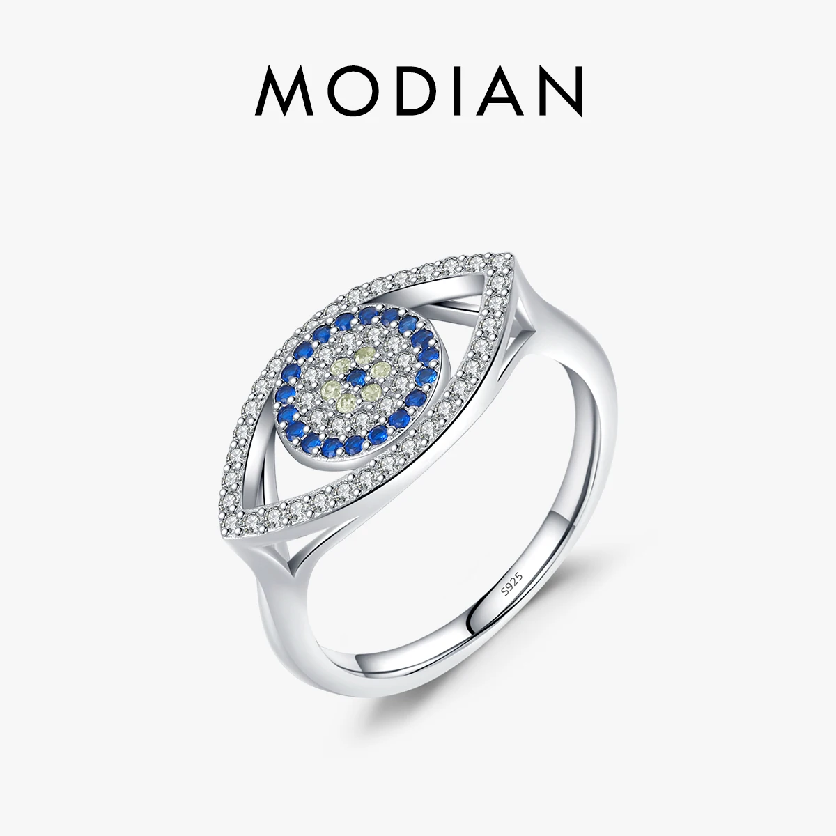 

MODIAN 925 Sterling Silver Dazzling Clear Cubic Zirconia Ring Light Yellow Blue Eyes Finger Ring For Women Fine Jewelry Gifts