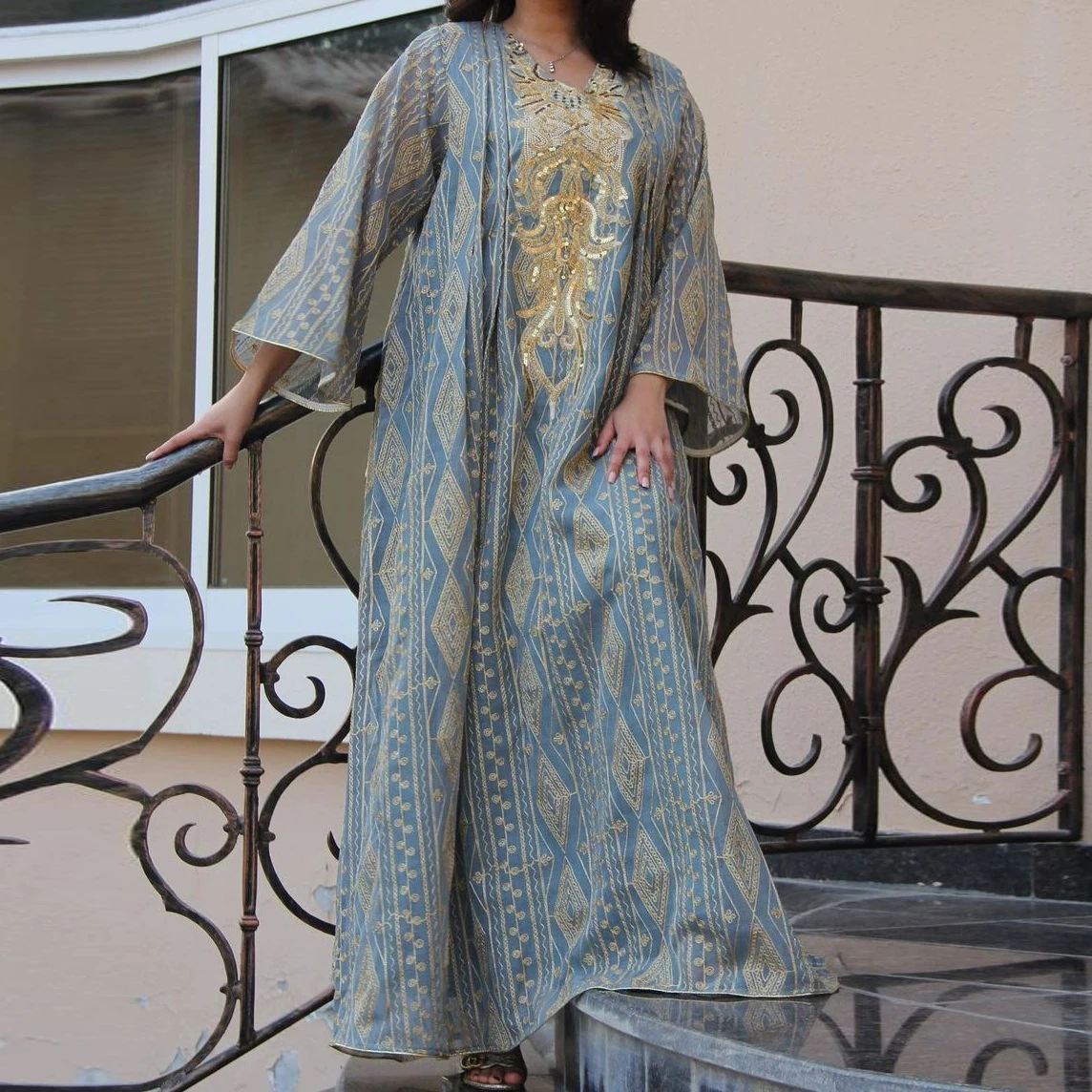 

Muslim robe printed Dubai women's dress Middle East foreign trade hot diamond skirt-GZXX558